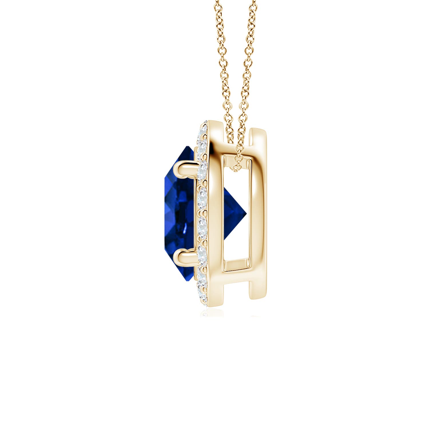 7mm Labgrown Vintage Inspired Round Lab-Grown Blue Sapphire Halo Pendant in 18K Yellow Gold