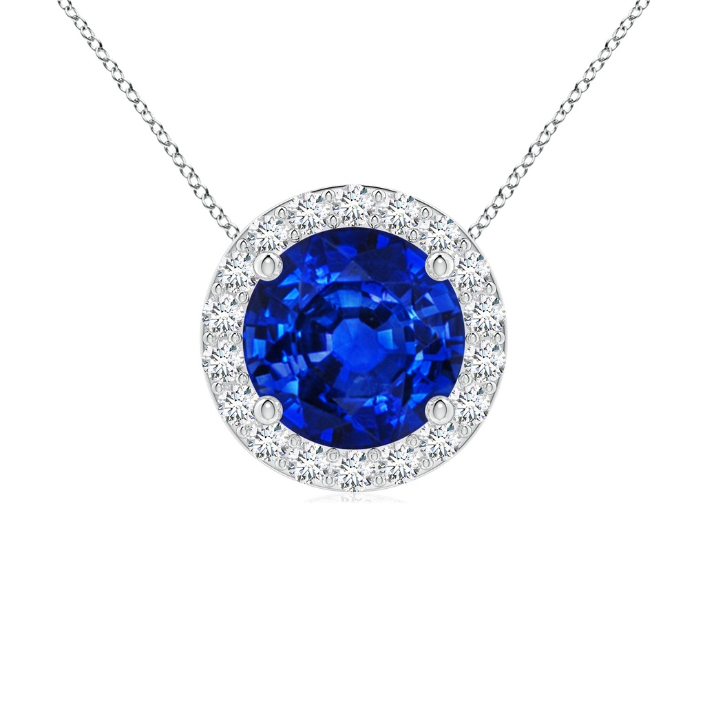 7mm Labgrown Vintage Inspired Round Lab-Grown Blue Sapphire Halo Pendant in White Gold