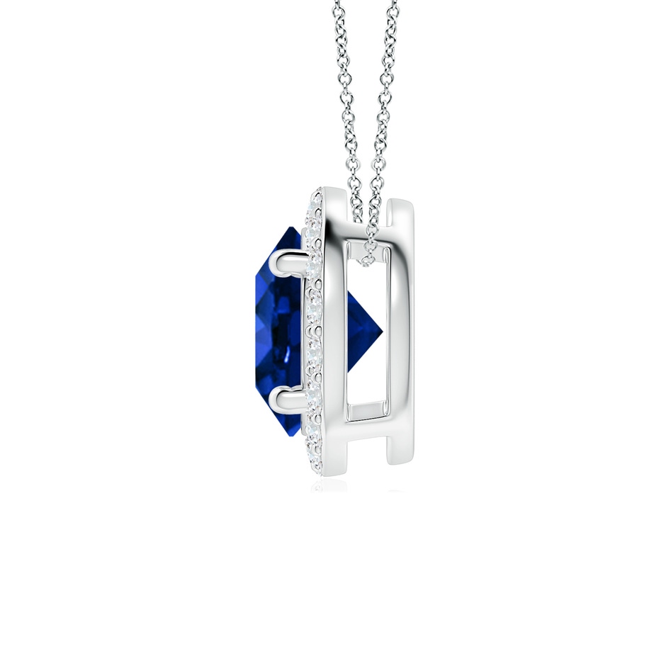 7mm Labgrown Vintage Inspired Round Lab-Grown Blue Sapphire Halo Pendant in White Gold side 199