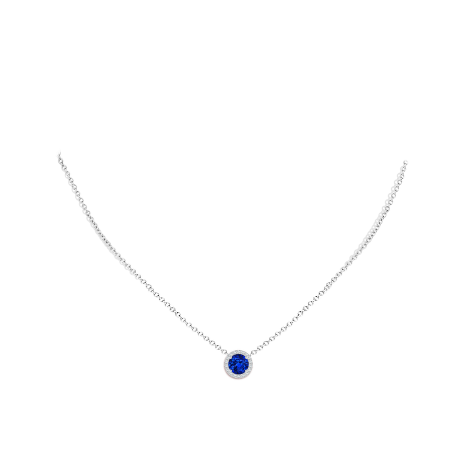 7mm Labgrown Vintage Inspired Round Lab-Grown Blue Sapphire Halo Pendant in White Gold pen