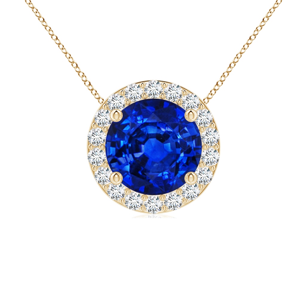 7mm Labgrown Vintage Inspired Round Lab-Grown Blue Sapphire Halo Pendant in Yellow Gold