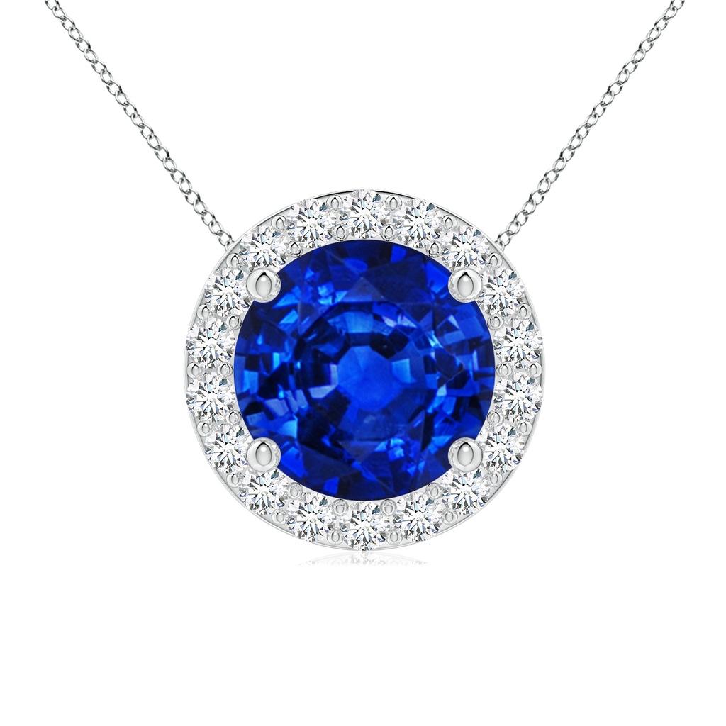 8mm Labgrown Vintage Inspired Round Lab-Grown Blue Sapphire Halo Pendant in P950 Platinum
