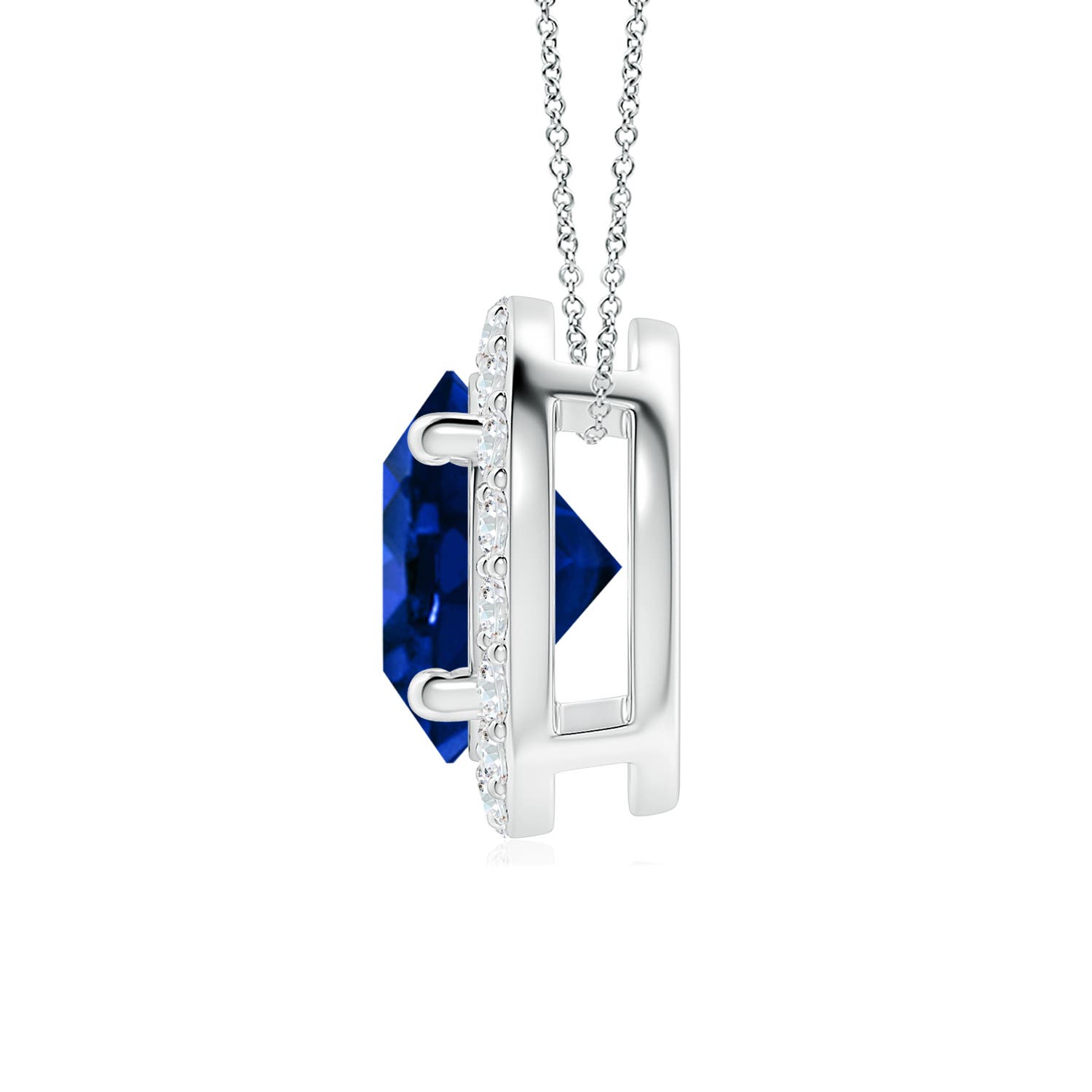 8mm Labgrown Vintage Inspired Round Lab-Grown Blue Sapphire Halo Pendant in P950 Platinum - side 3