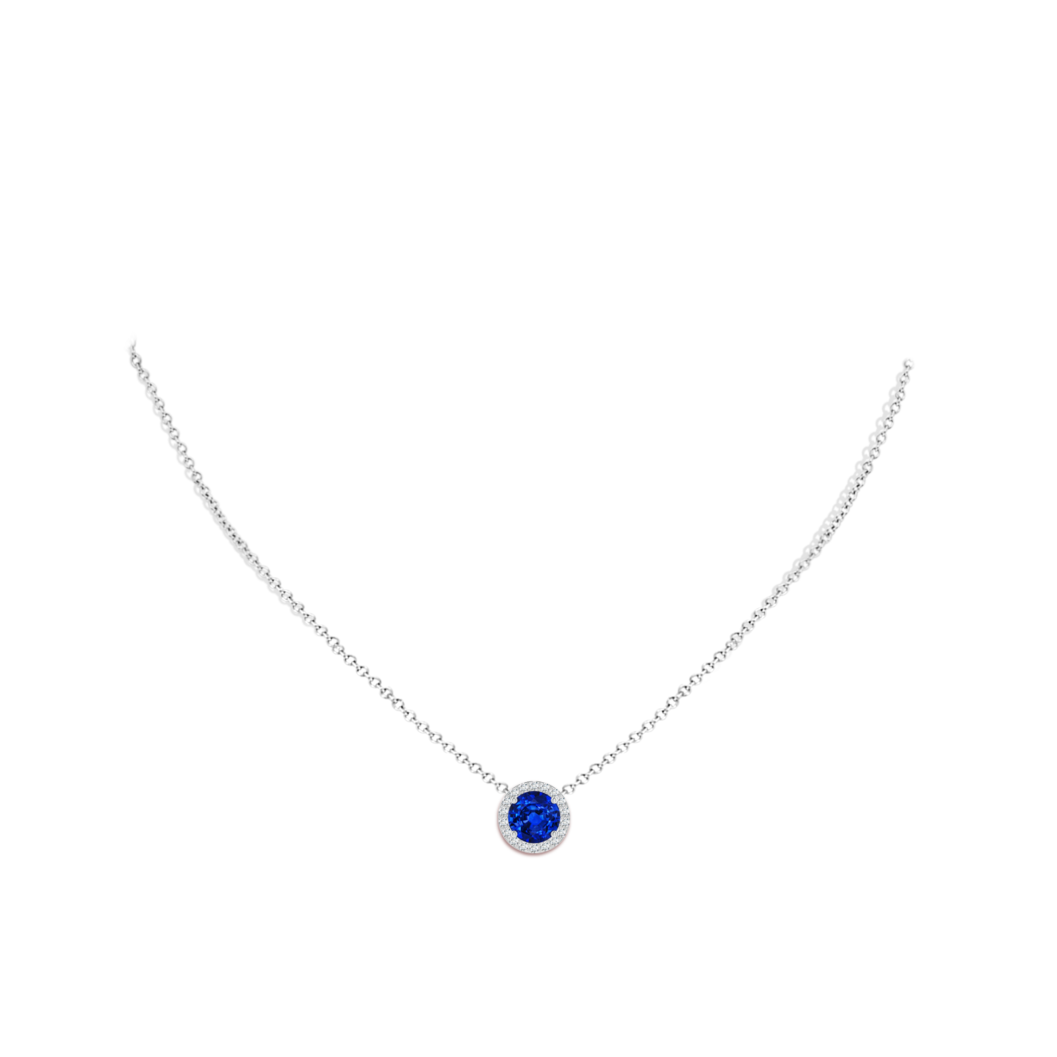 8mm Labgrown Vintage Inspired Round Lab-Grown Blue Sapphire Halo Pendant in P950 Platinum - body_neck