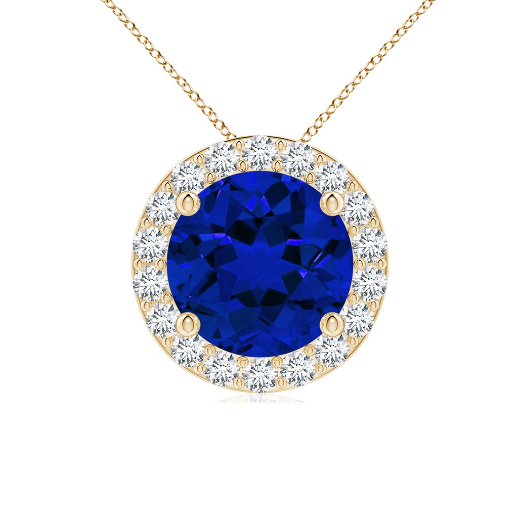 8mm Labgrown Vintage Inspired Round Lab-Grown Blue Sapphire Halo Pendant in Yellow Gold