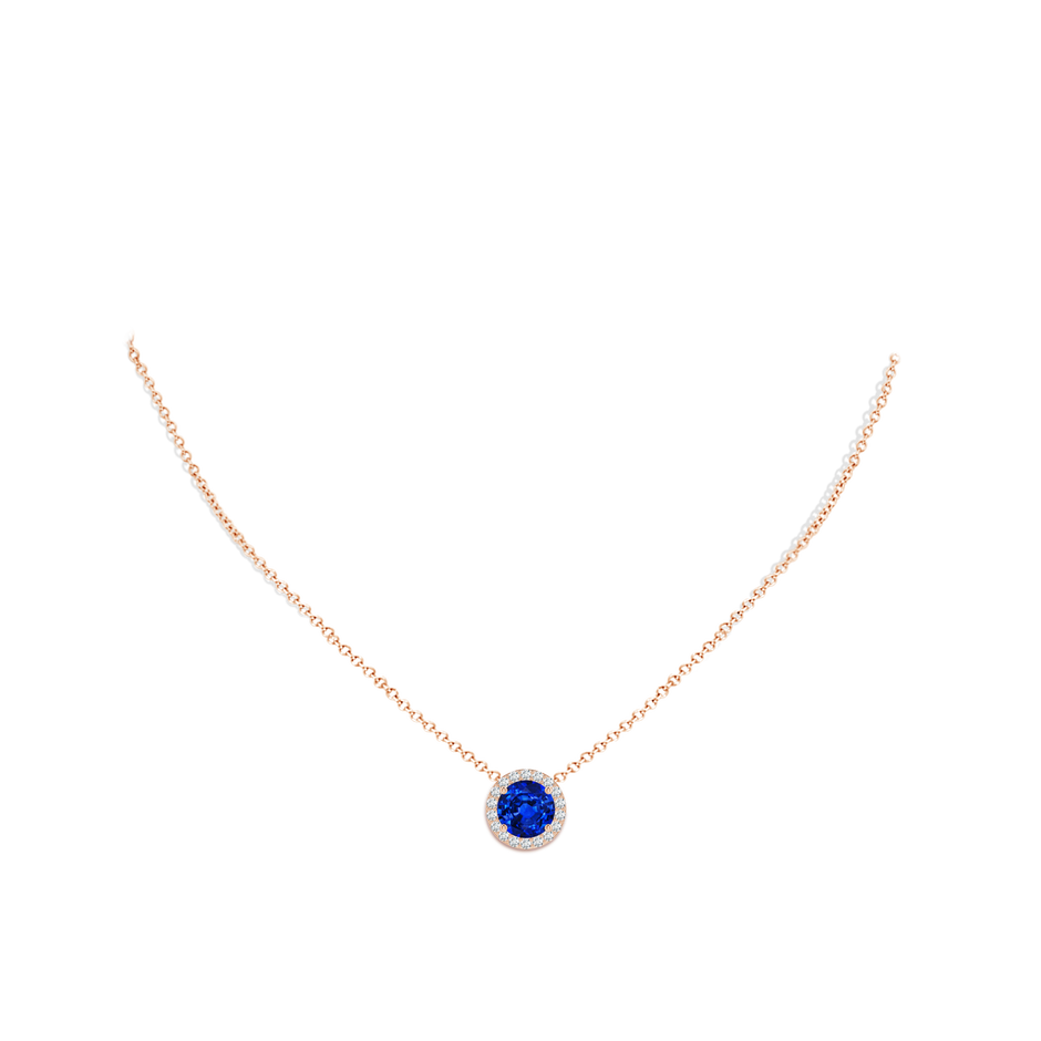 9mm Labgrown Vintage Inspired Round Lab-Grown Blue Sapphire Halo Pendant in 18K Rose Gold pen