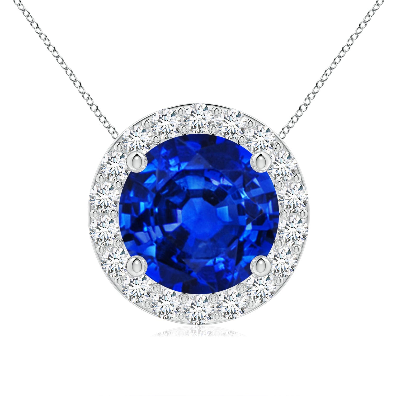 9mm Labgrown Vintage Inspired Round Lab-Grown Blue Sapphire Halo Pendant in P950 Platinum
