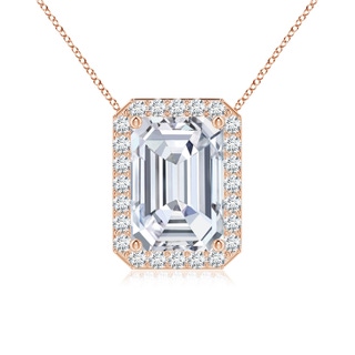 10x7mm FGVS Vintage Inspired Emerald-Cut Lab-Grown Diamond Halo Pendant in 18K Rose Gold