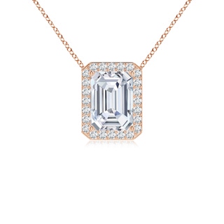 7x5mm FGVS Vintage Inspired Emerald-Cut Lab-Grown Diamond Halo Pendant in Rose Gold