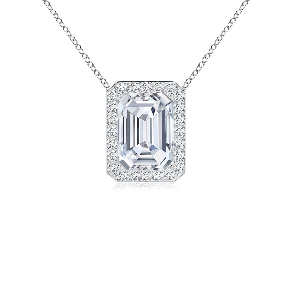 7x5mm FGVS Vintage Inspired Emerald-Cut Lab-Grown Diamond Halo Pendant in White Gold 