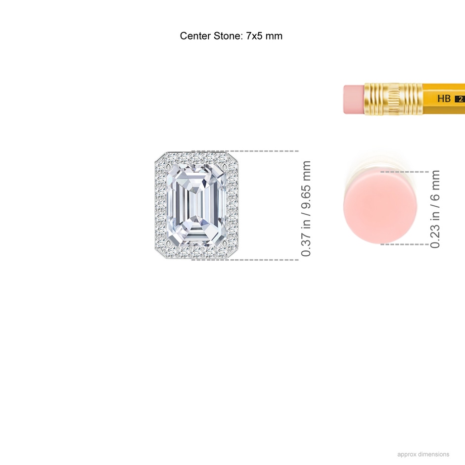 7x5mm FGVS Vintage Inspired Emerald-Cut Lab-Grown Diamond Halo Pendant in White Gold ruler