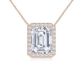 8.5x6.5mm FGVS Vintage Inspired Emerald-Cut Lab-Grown Diamond Halo Pendant in 18K Rose Gold