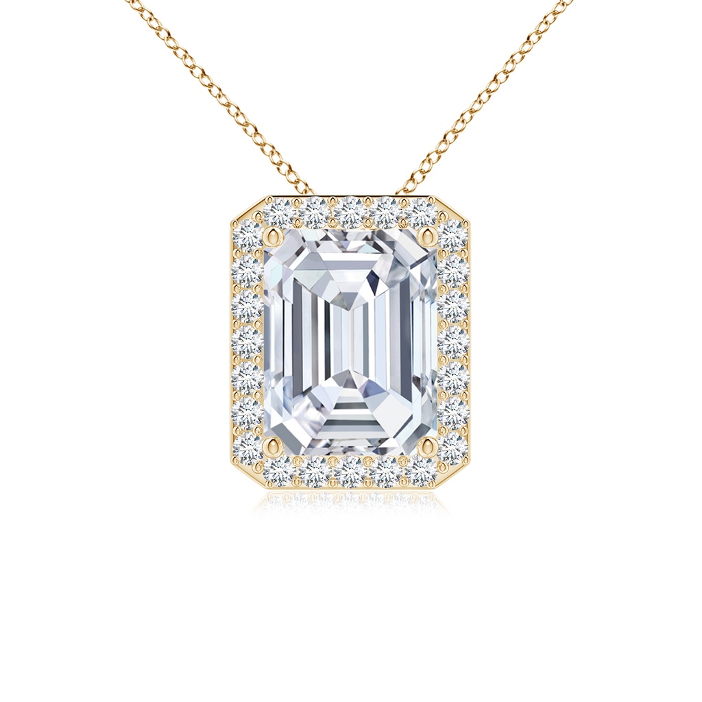 8.5x6.5mm FGVS Vintage Inspired Emerald-Cut Lab-Grown Diamond Halo Pendant in Yellow Gold