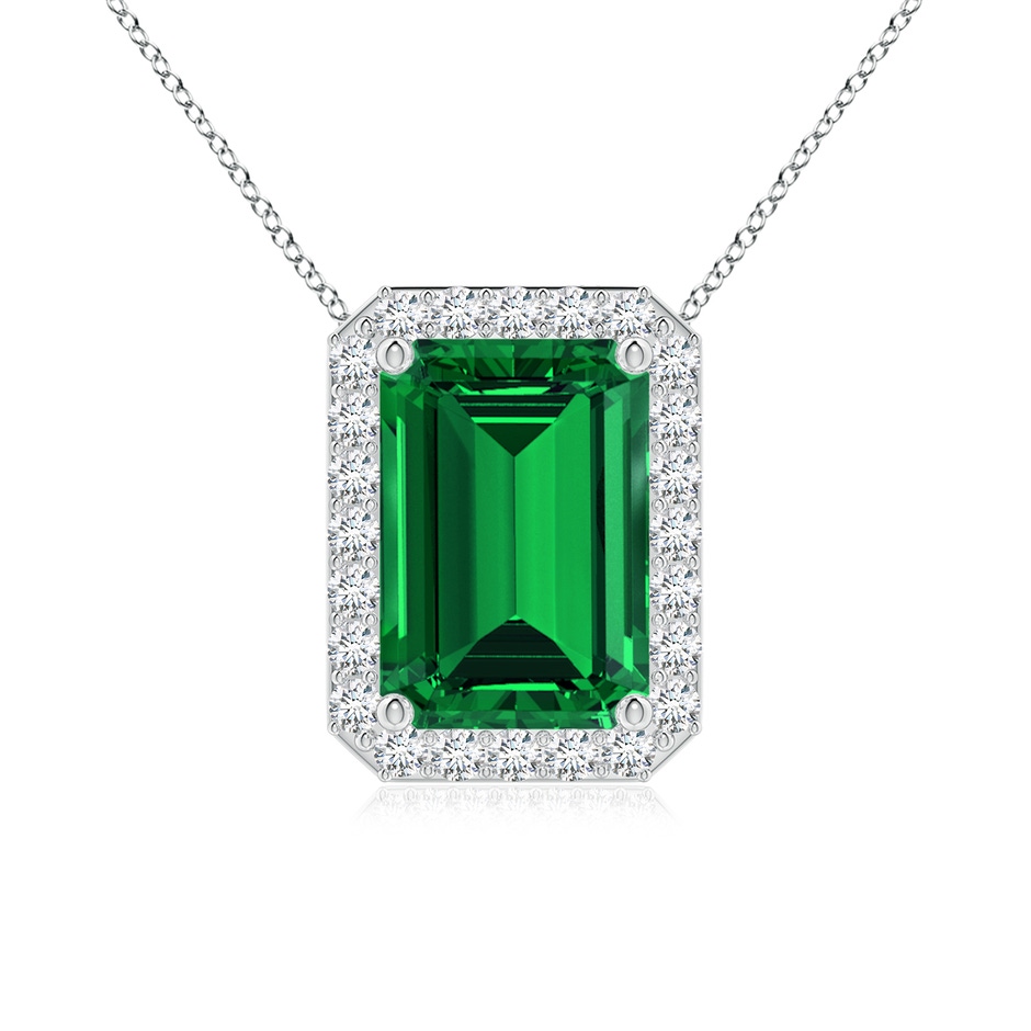 10x8mm Labgrown Vintage Inspired Emerald-Cut Lab-Grown Emerald Halo Pendant in P950 Platinum 