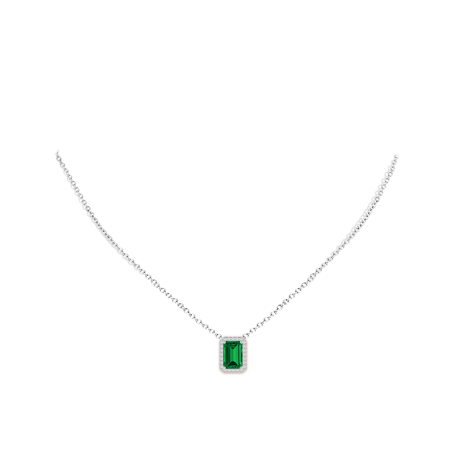 10x8mm Labgrown Vintage Inspired Emerald-Cut Lab-Grown Emerald Halo Pendant in P950 Platinum pen