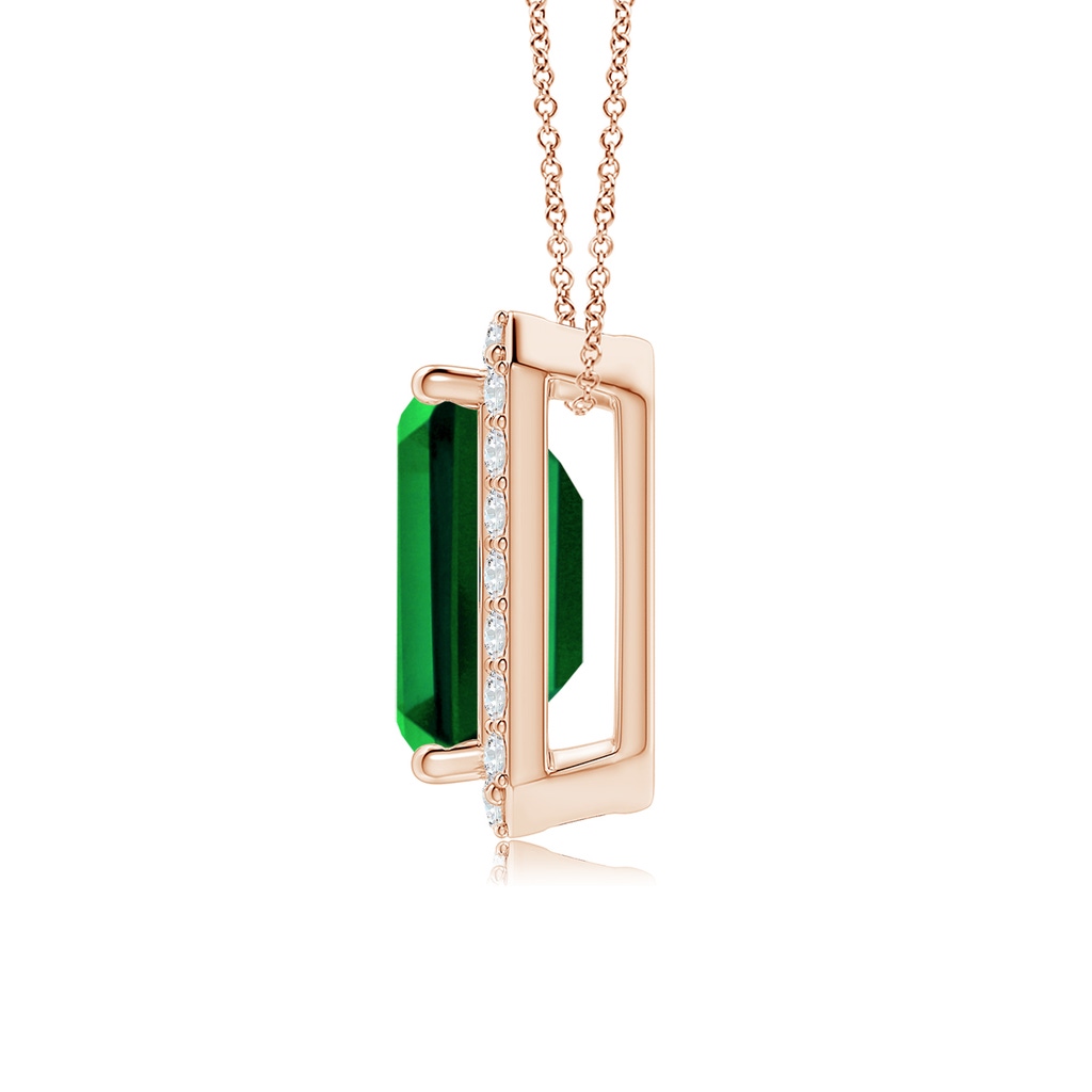 10x8mm Labgrown Vintage Inspired Emerald-Cut Lab-Grown Emerald Halo Pendant in Rose Gold - side 199