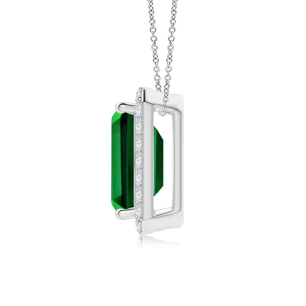 10x8mm Labgrown Vintage Inspired Emerald-Cut Lab-Grown Emerald Halo Pendant in White Gold Side 199