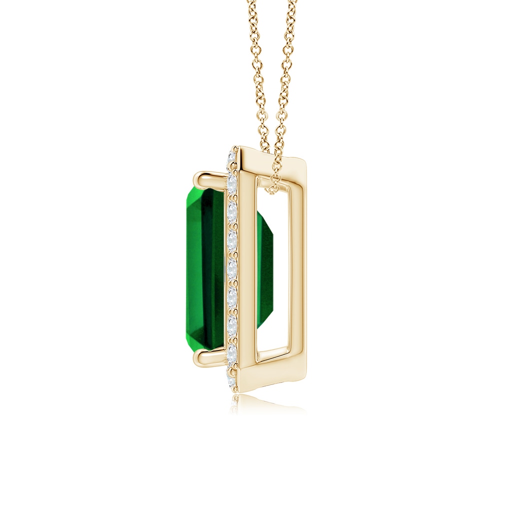 10x8mm Labgrown Vintage Inspired Emerald-Cut Lab-Grown Emerald Halo Pendant in Yellow Gold - side 199