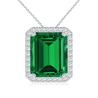 12x10mm Labgrown Vintage Inspired Emerald-Cut Lab-Grown Emerald Halo Pendant in P950 Platinum