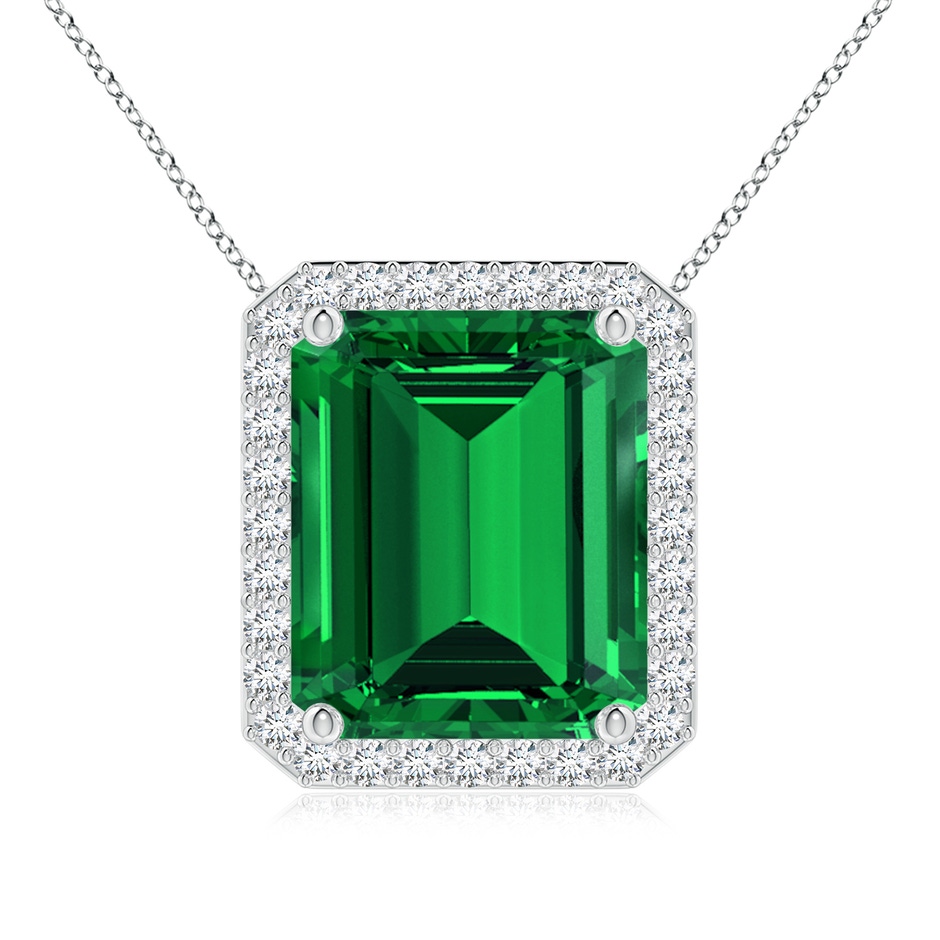 12x10mm Labgrown Vintage Inspired Emerald-Cut Lab-Grown Emerald Halo Pendant in P950 Platinum 