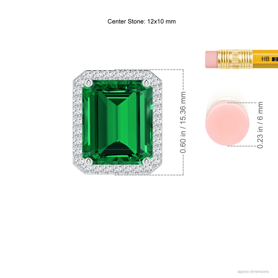 12x10mm Labgrown Vintage Inspired Emerald-Cut Lab-Grown Emerald Halo Pendant in P950 Platinum ruler