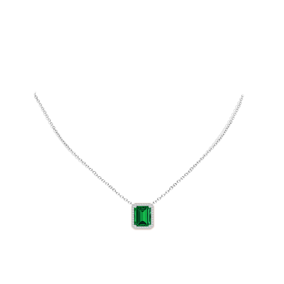 12x10mm Labgrown Vintage Inspired Emerald-Cut Lab-Grown Emerald Halo Pendant in P950 Platinum pen