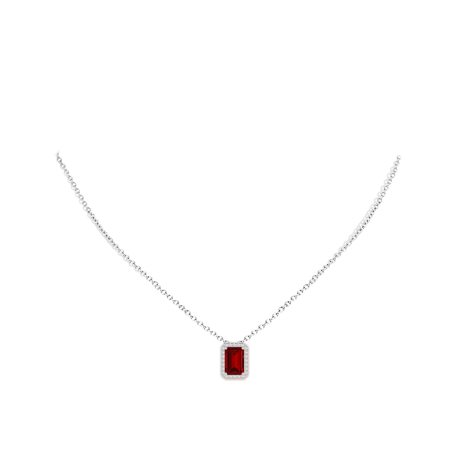 10x8mm Labgrown Vintage Inspired Emerald-Cut Lab-Grown Ruby Halo Pendant in White Gold pen