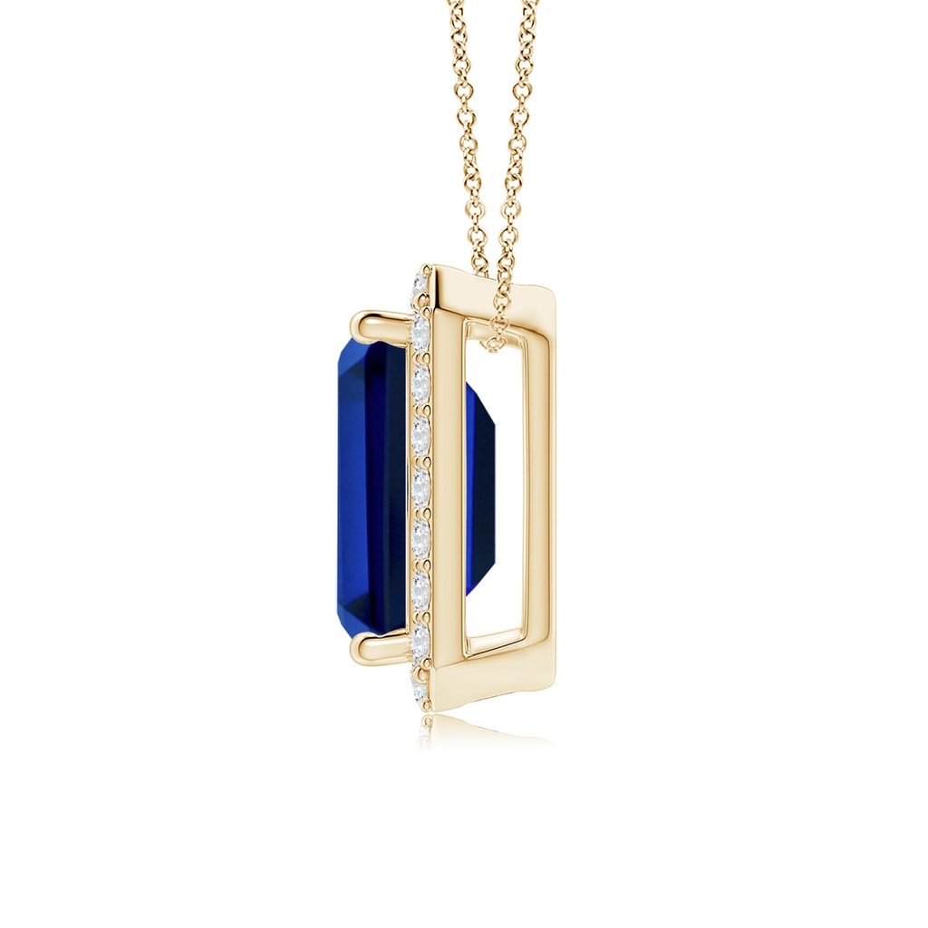 10x8mm Labgrown Vintage Inspired Emerald-Cut Lab-Grown Blue Sapphire Halo Pendant in Yellow Gold Side 199