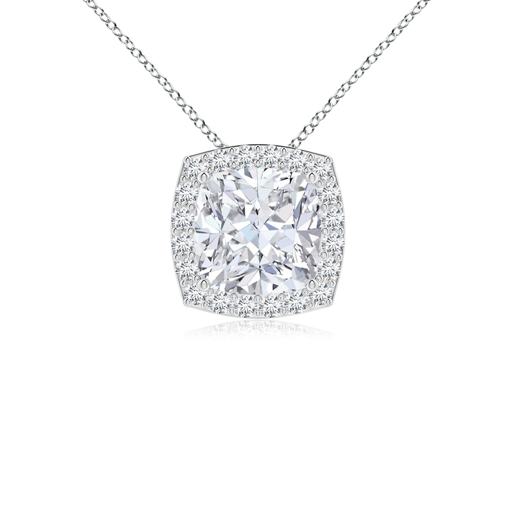 5.5mm FGVS Vintage Inspired Cushion Lab-Grown Diamond Halo Pendant in White Gold