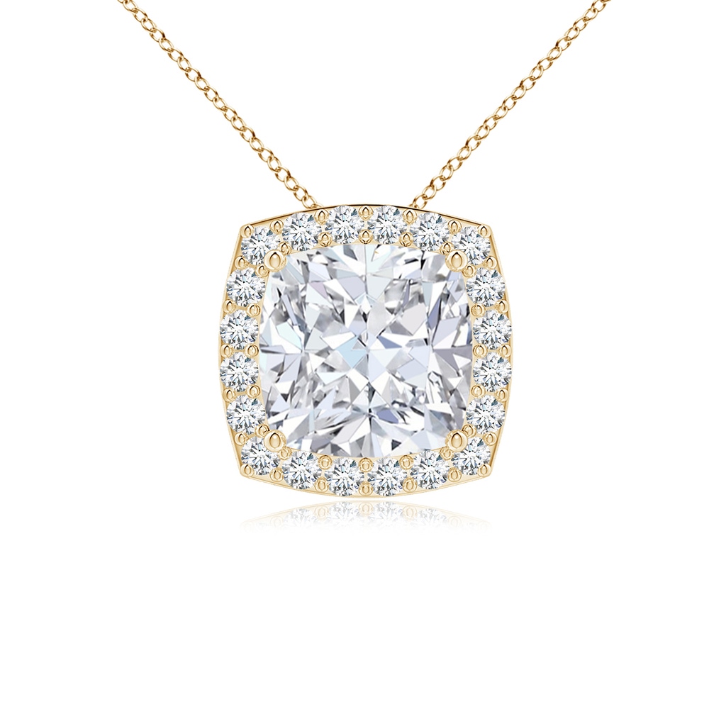 6.5mm FGVS Vintage Inspired Cushion Lab-Grown Diamond Halo Pendant in Yellow Gold
