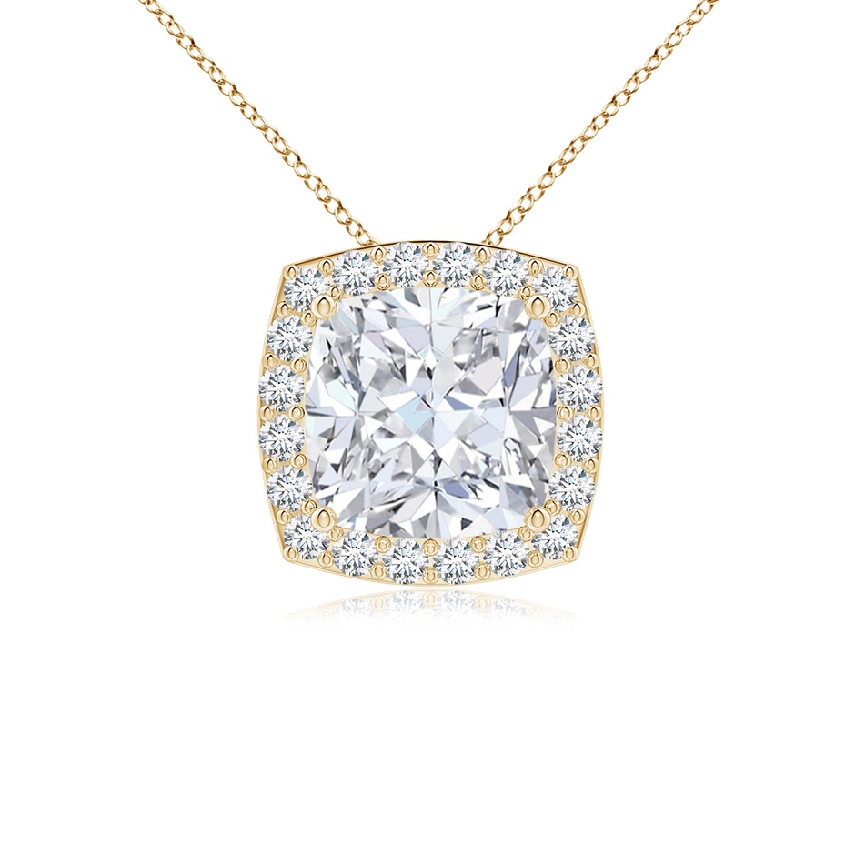 6.5mm FGVS Vintage Inspired Cushion Lab-Grown Diamond Halo Pendant in Yellow Gold 