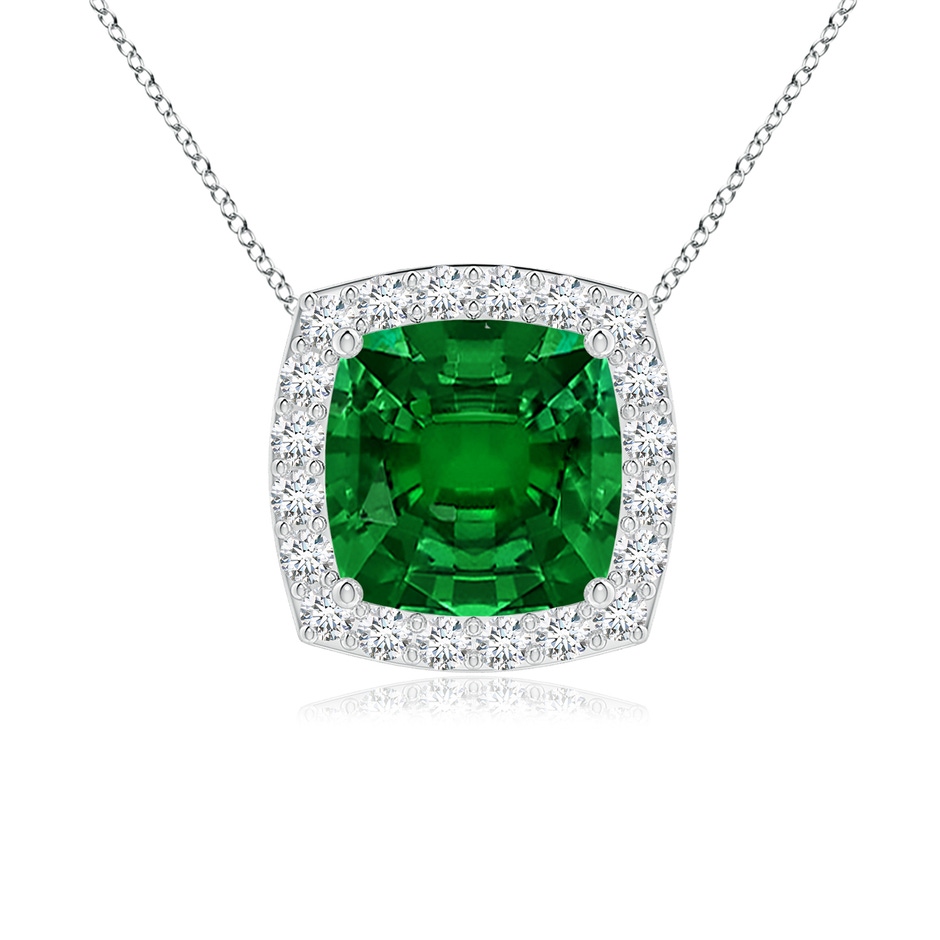 7mm Labgrown Vintage Inspired Cushion Lab-Grown Emerald Halo Pendant in White Gold 