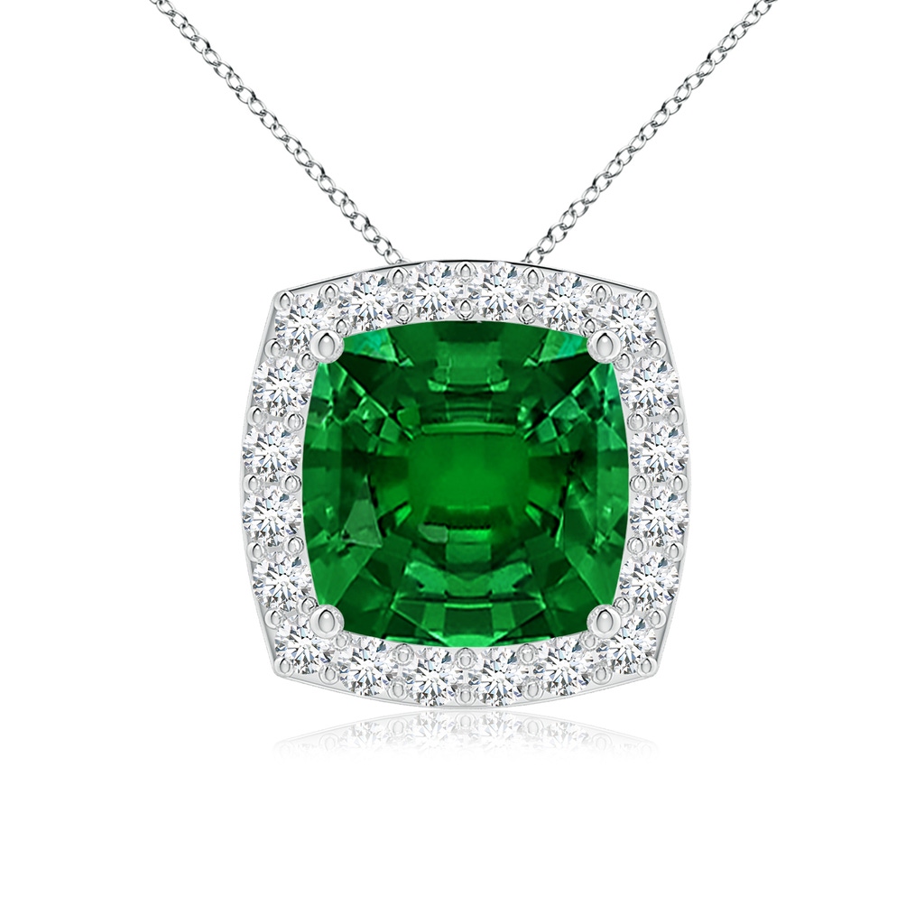 8mm Labgrown Vintage Inspired Cushion Lab-Grown Emerald Halo Pendant in White Gold 