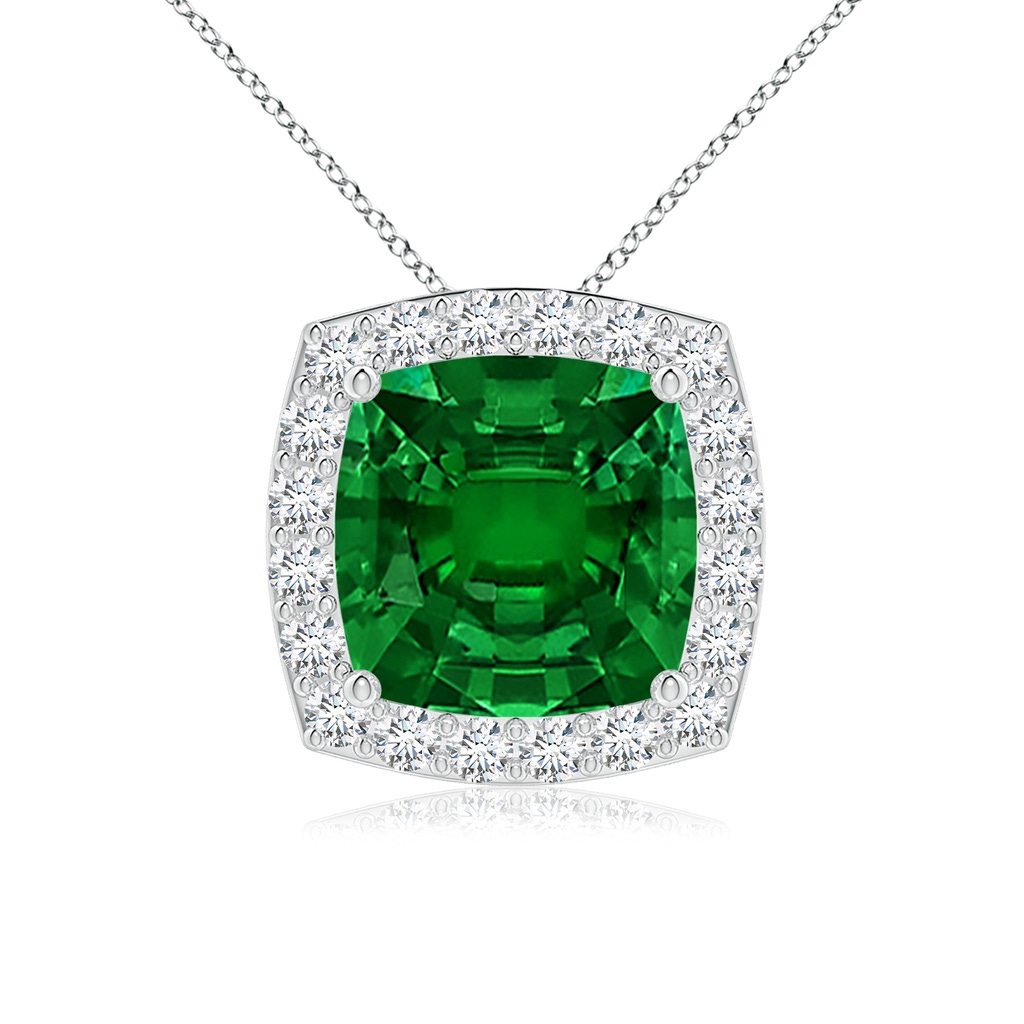 8mm Labgrown Vintage Inspired Cushion Lab-Grown Emerald Halo Pendant in White Gold