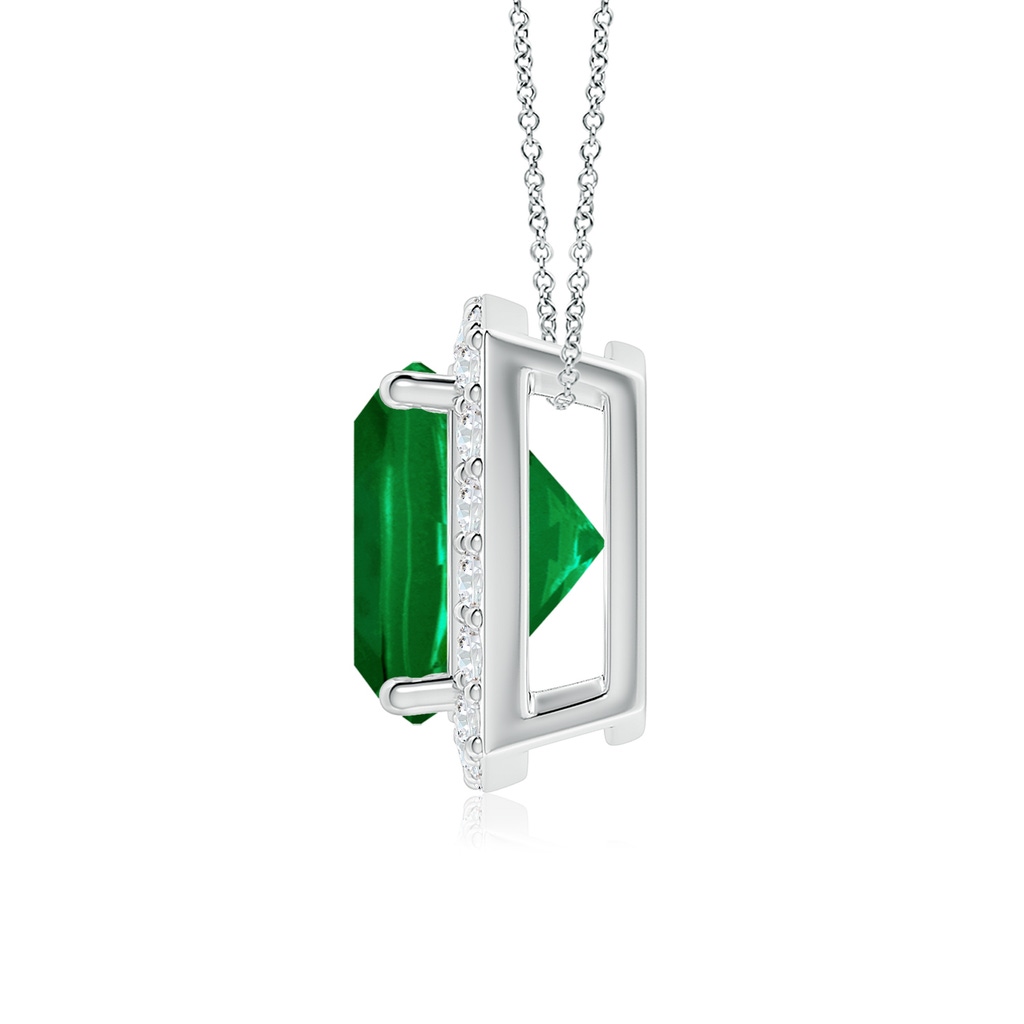 8mm Labgrown Vintage Inspired Cushion Lab-Grown Emerald Halo Pendant in White Gold Side 199