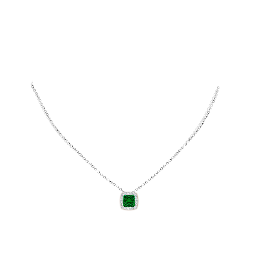 8mm Labgrown Vintage Inspired Cushion Lab-Grown Emerald Halo Pendant in White Gold pen
