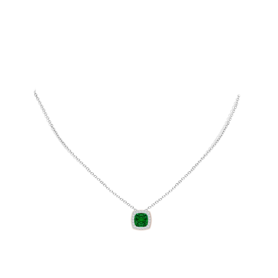 8mm Labgrown Vintage Inspired Cushion Lab-Grown Emerald Halo Pendant in White Gold pen