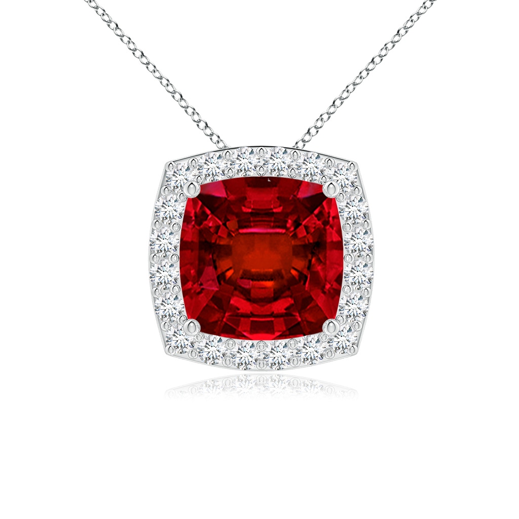 7mm Labgrown Vintage Inspired Cushion Lab-Grown Ruby Halo Pendant in P950 Platinum