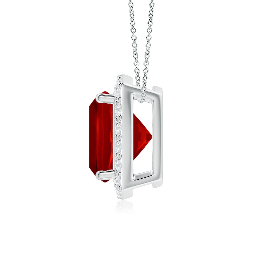 8mm Labgrown Vintage Inspired Cushion Lab-Grown Ruby Halo Pendant in White Gold - side 199