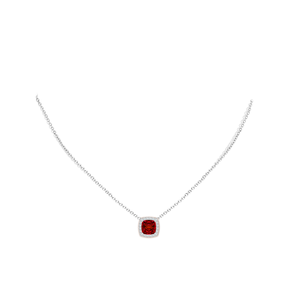 8mm Labgrown Vintage Inspired Cushion Lab-Grown Ruby Halo Pendant in White Gold pen