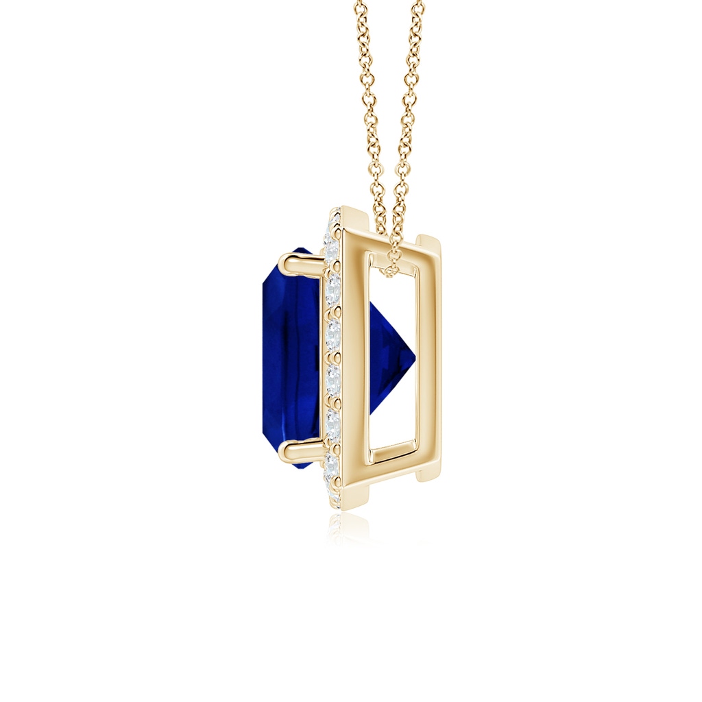 7mm Labgrown Vintage Inspired Cushion Lab-Grown Blue Sapphire Halo Pendant in Yellow Gold - side 199