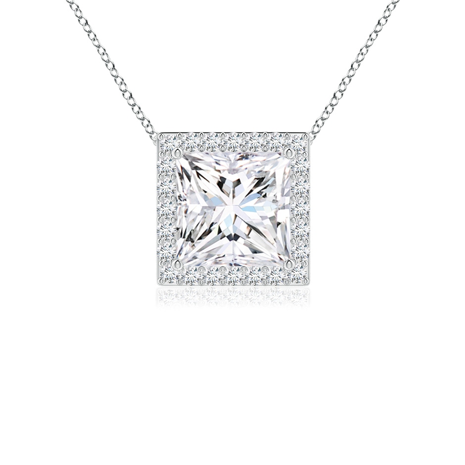 5.5mm FGVS Vintage Inspired Princess-Cut Lab-Grown Diamond Halo Pendant in White Gold 