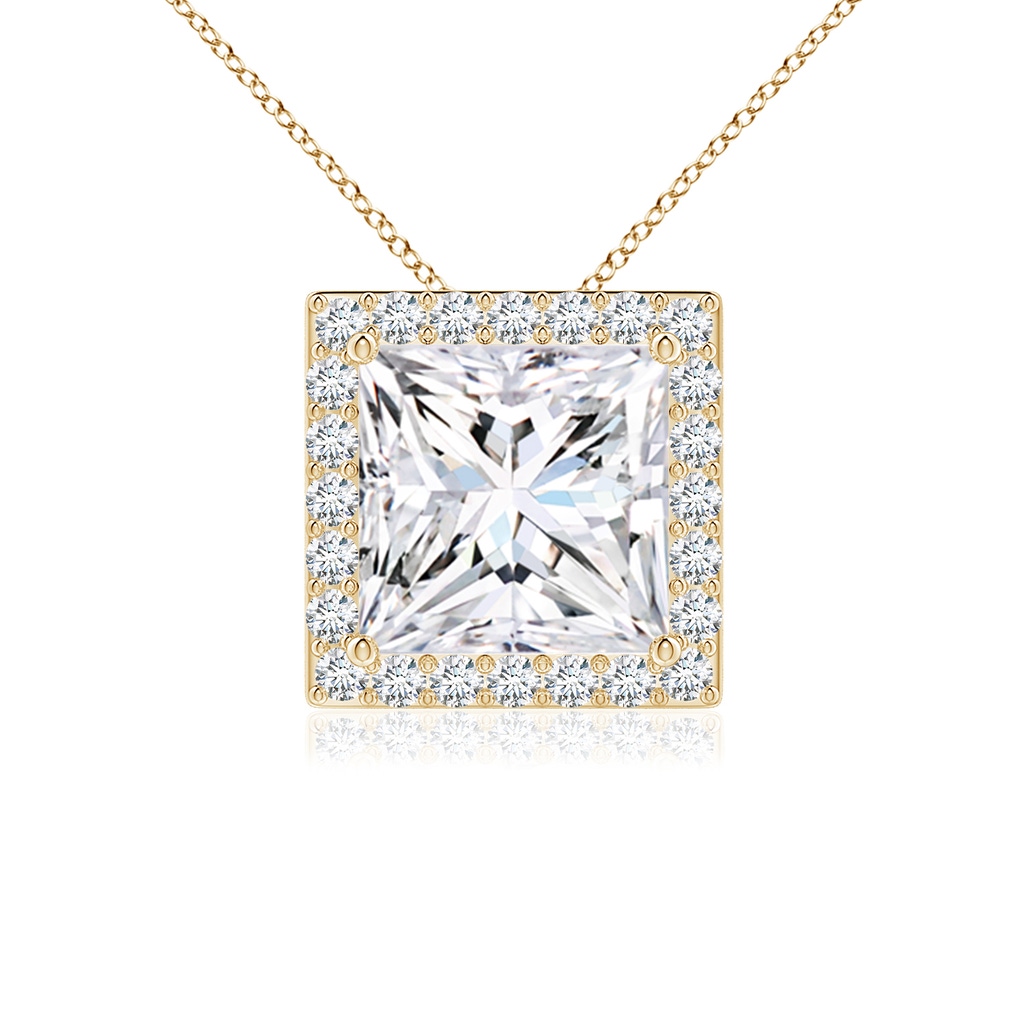 6.8mm FGVS Vintage Inspired Princess-Cut Lab-Grown Diamond Halo Pendant in Yellow Gold 