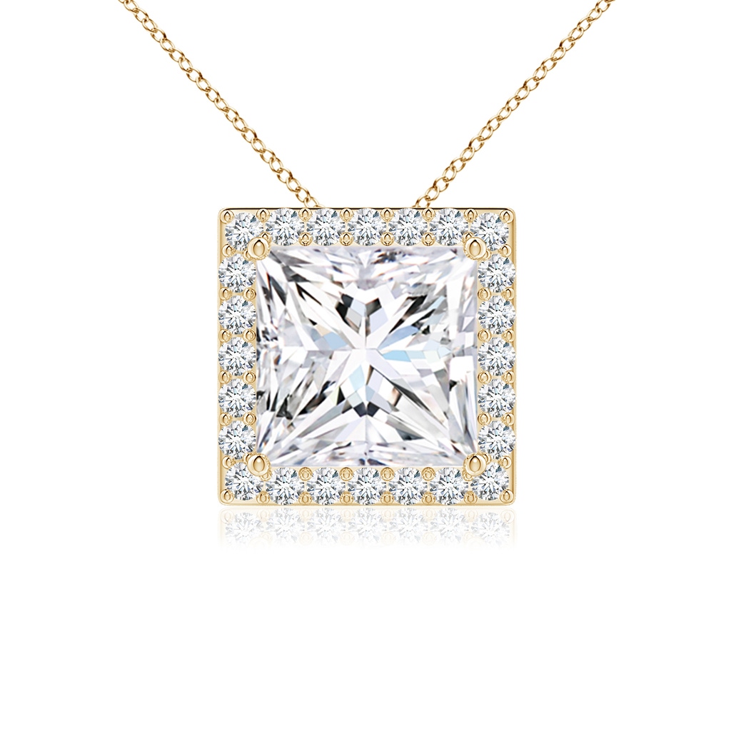 6.8mm FGVS Vintage Inspired Princess-Cut Lab-Grown Diamond Halo Pendant in Yellow Gold