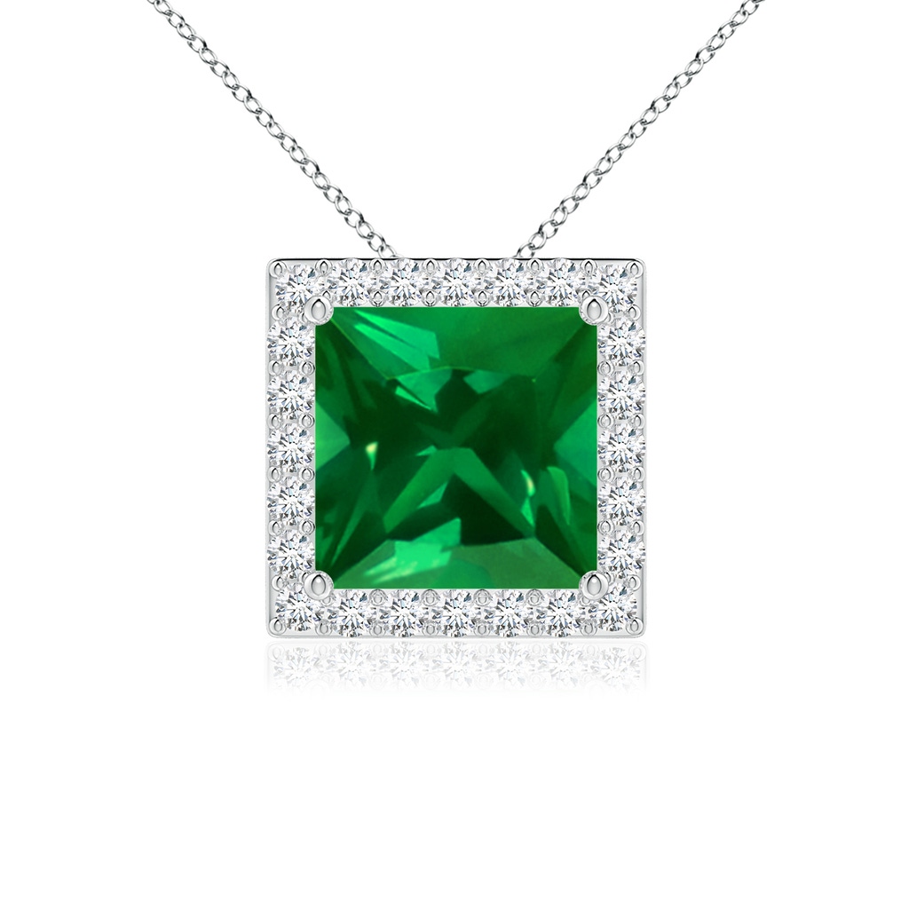 7mm Labgrown Vintage Inspired Square Lab-Grown Emerald Halo Pendant in P950 Platinum