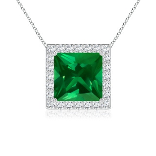 7mm Labgrown Vintage Inspired Square Lab-Grown Emerald Halo Pendant in P950 Platinum