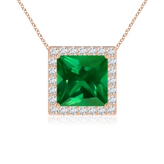 7mm Labgrown Vintage Inspired Square Lab-Grown Emerald Halo Pendant in Rose Gold