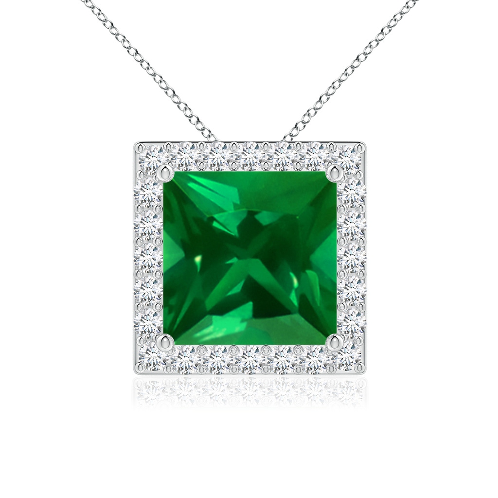 8mm Labgrown Vintage Inspired Square Lab-Grown Emerald Halo Pendant in White Gold 