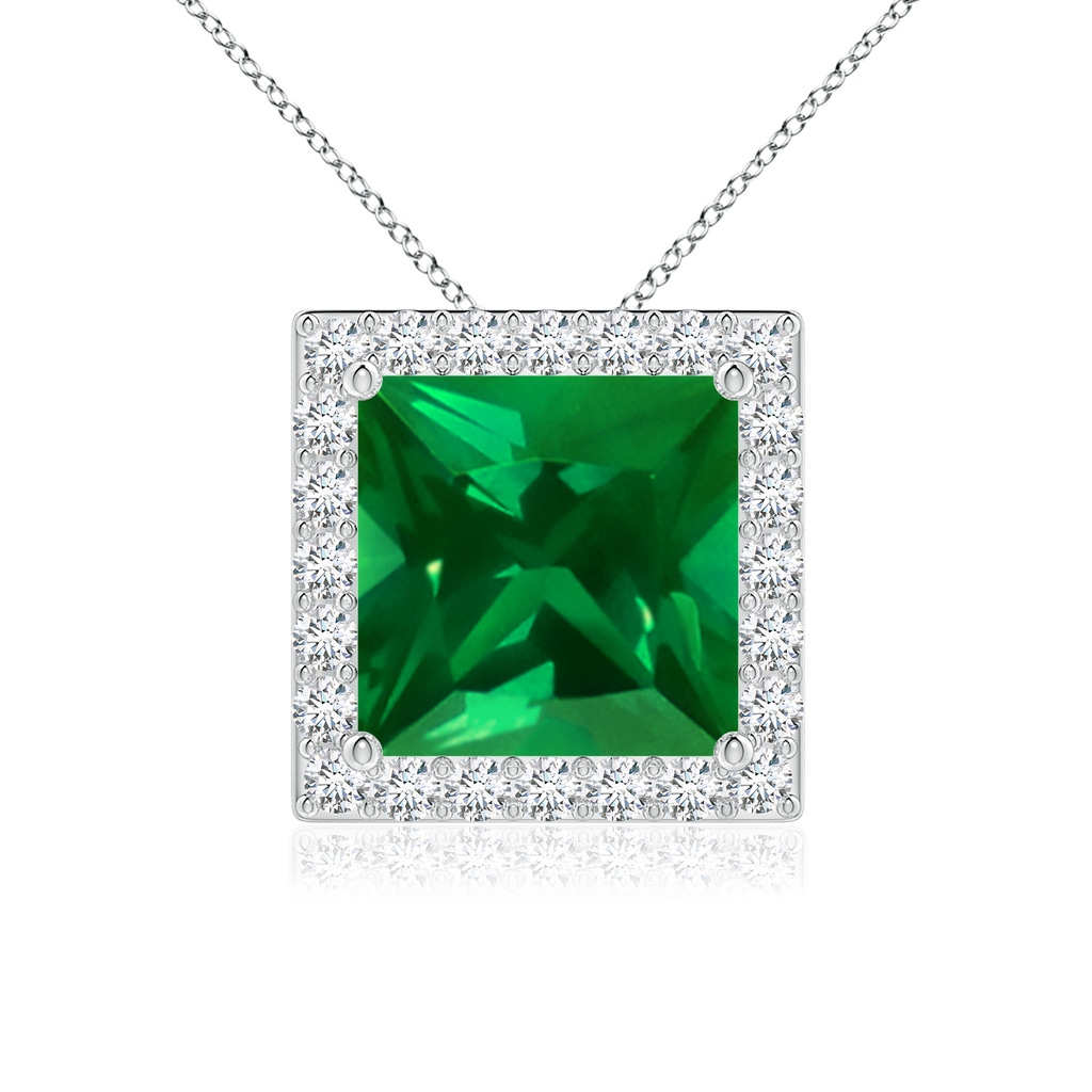 8mm Labgrown Vintage Inspired Square Lab-Grown Emerald Halo Pendant in White Gold