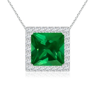 8mm Labgrown Vintage Inspired Square Lab-Grown Emerald Halo Pendant in White Gold